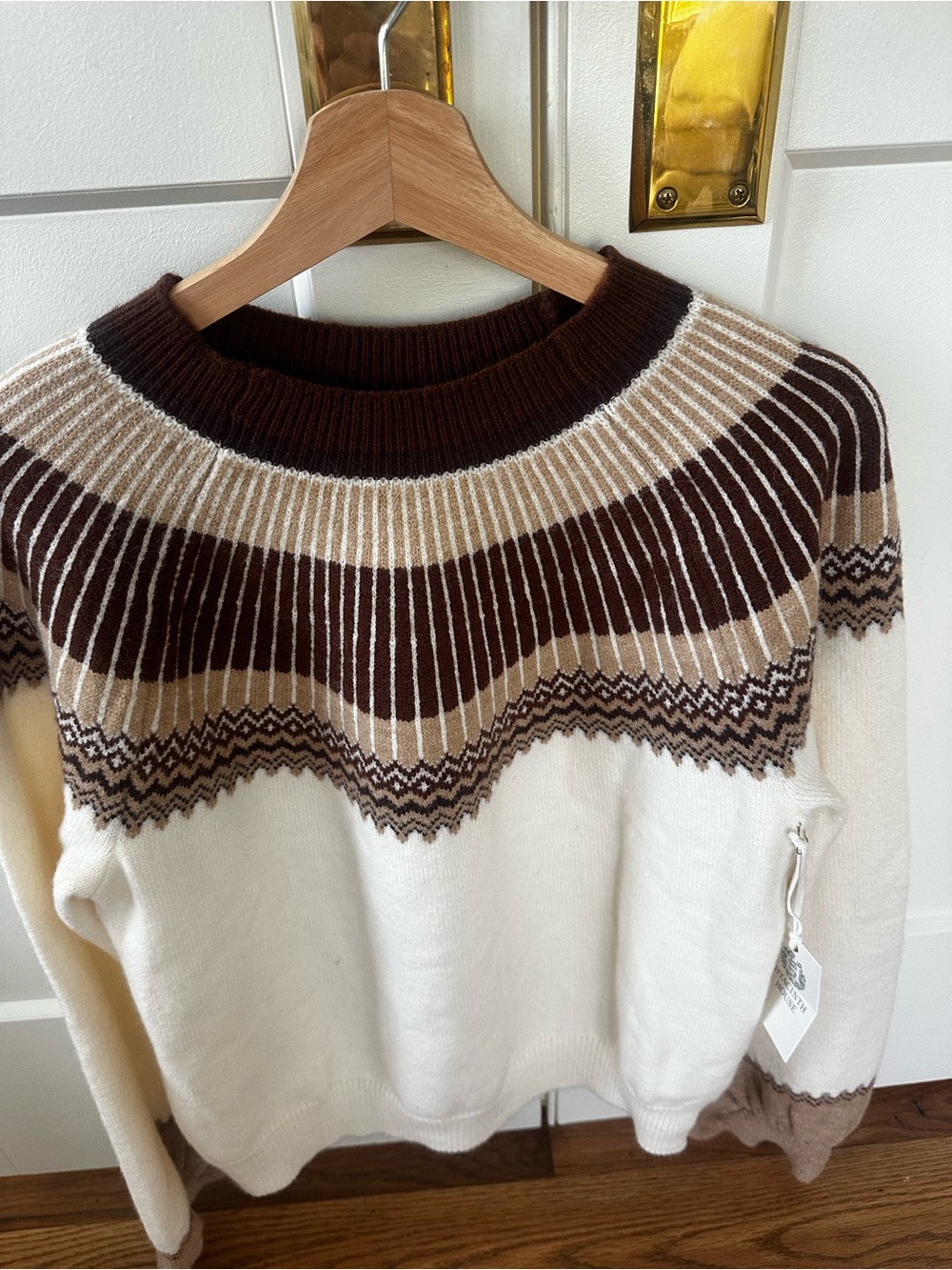 Tuckernuck Hyacinth House Cream/brown Fair Isle Yoke Sweater Size M NWT - Picture 2 of 4